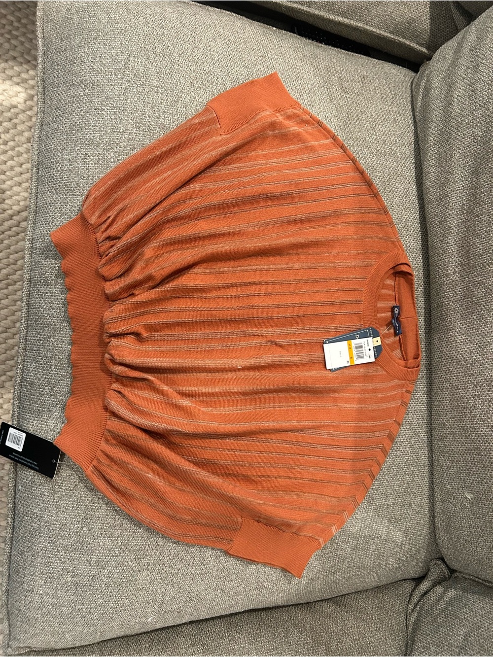 Democracy Burnt Orange Metallic-Stripe Crewneck Sweater